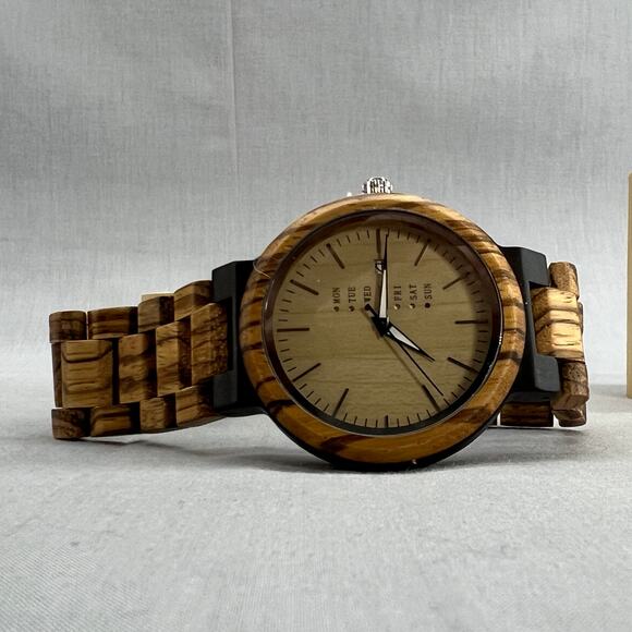 The Wood Forest Nova Wooden Wrist Watch -Tan Ebony-Zebra Wood-Men Watch-Big Face - Picture 8 of 12